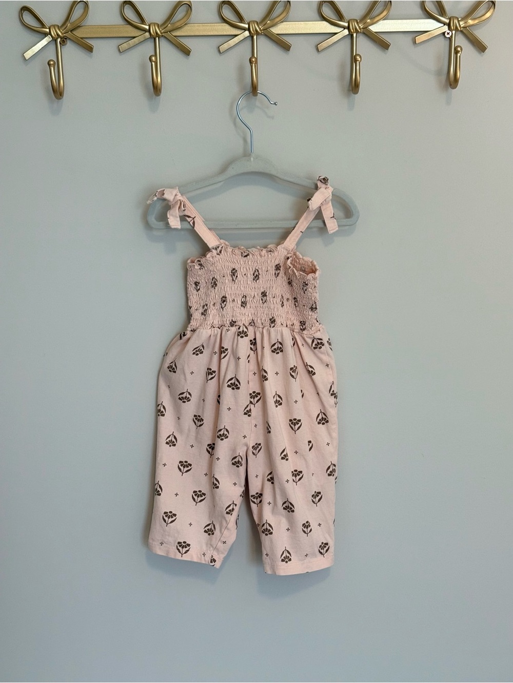 Pink Floral Smocked Jumpsuit for Baby Girl